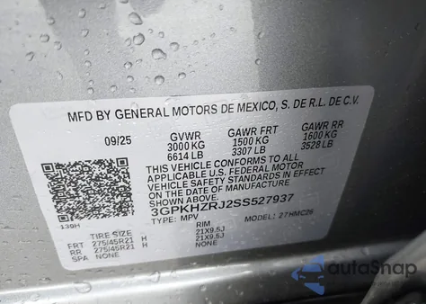 2025 Honda Prologue Elite z USA, uszkodzony, nr VIN 3GPKHZRJ2SS527937